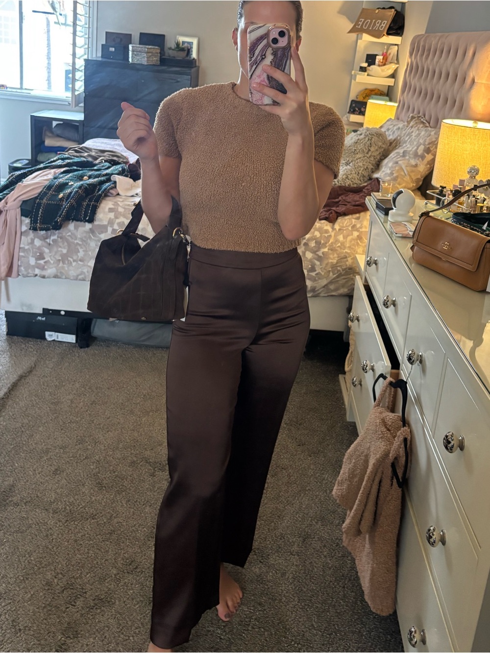 NWT - ZARA Dark Brown Satin Pants